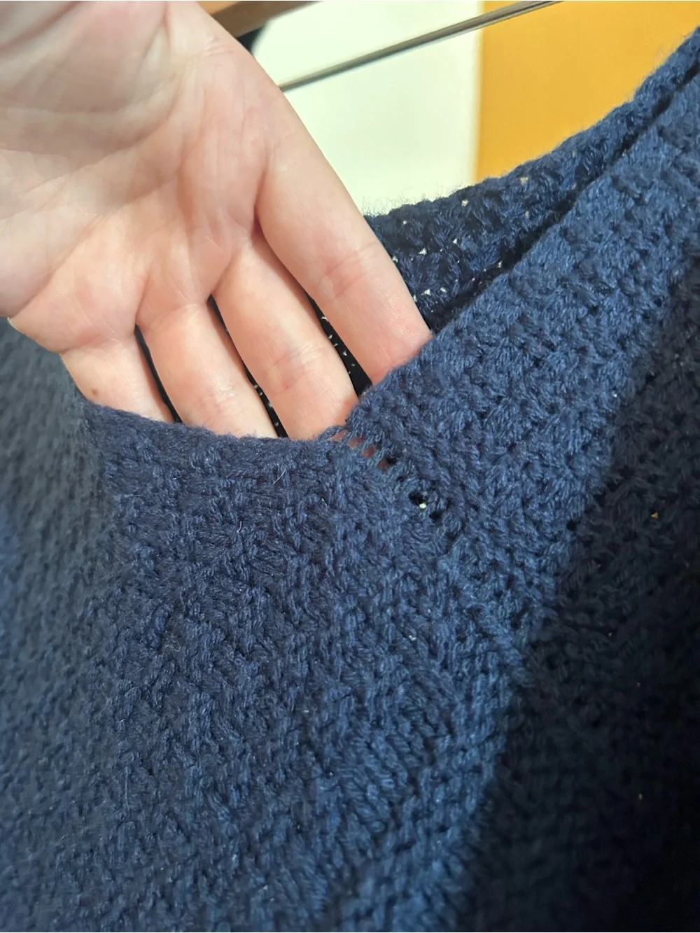 Wool Knit Poncho V-Neck Embellished Capelet Sweater Navy Blue Shawl One Size